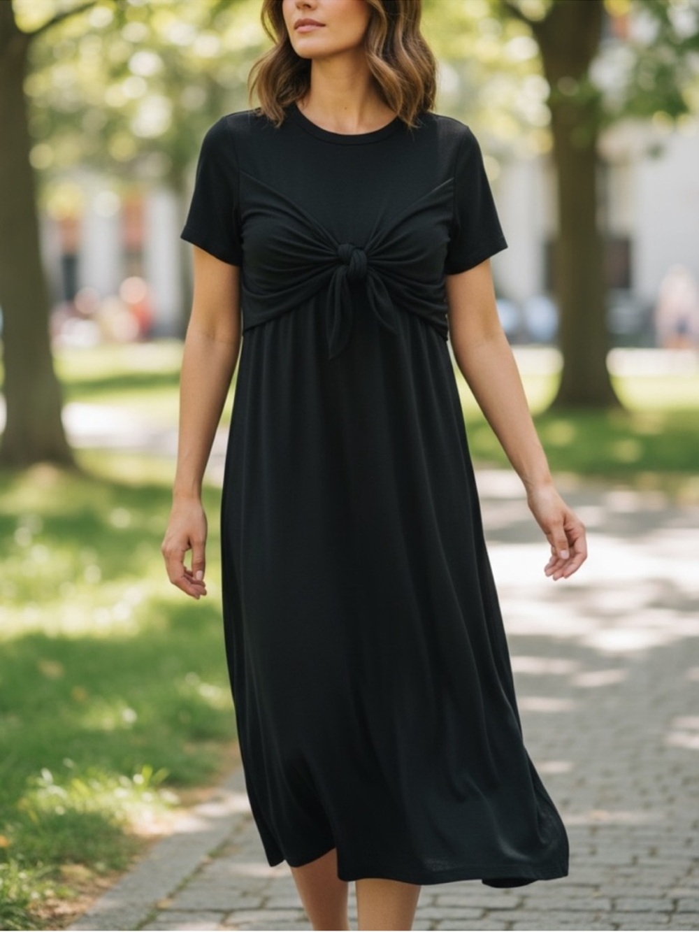 Nation LTD Black Knot Front Maxi Dress Minimalist Organic Cotton Draped Elegant